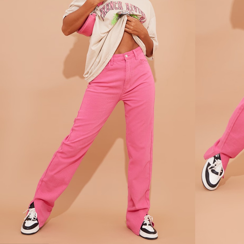 PrettyLittleThing Washed Pink Split Hem Jeans Sz6